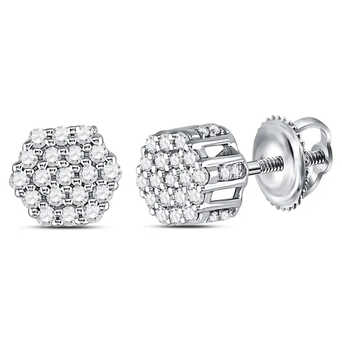 14kt White Gold Round Diamond Hexagon Cluster Earrings 14 Cttw gndatlanta Earrings