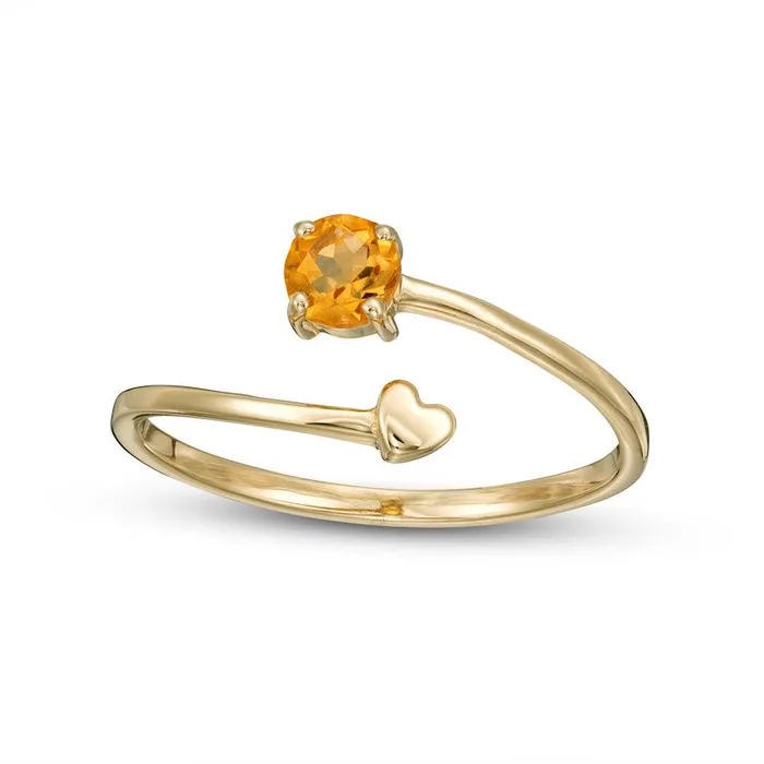40mm Citrine and Polished Heart Open Wrap Ring in Solid 10K Yellow Gold Goldia Rings