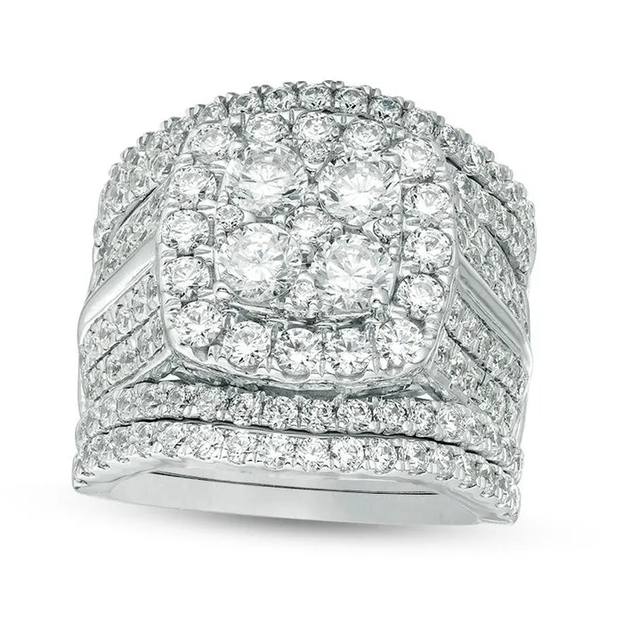 4 CT TW Quad Natural Diamond MultiRow Three Piece Bridal Engagement Ring Set in Solid 14K White Gold Goldia Rings 4 CT TW Quad Natural Diamond MultiRow Three Piece Bridal Engagement Ring Set in Solid 14K White Gold Goldia Rings