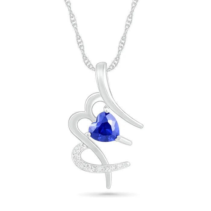 60mm HeartShaped Blue and White LabCreated Sapphire Virgo Zodiac Sign Pendant in Sterling Silver Goldia Necklaces 60mm HeartShaped Blue and White LabCreated Sapphire Virgo Zodiac Sign Pendant in Sterling Silver Goldia Necklaces