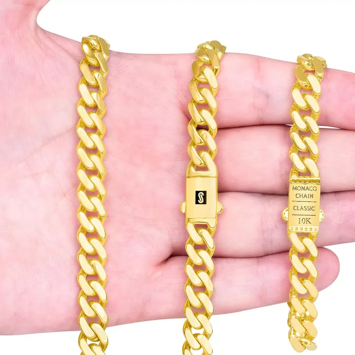 Bracelets Goldiacom 10k Yellow Gold Royal Monaco Miami Cuban Link 9mm Chain Bracelet w Box Clasp 9