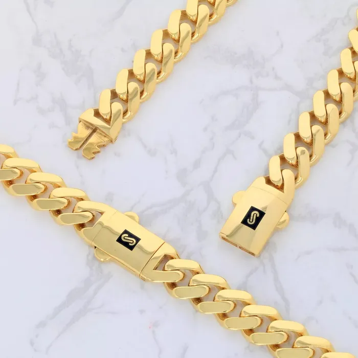 Bracelets Goldiacom 10k Yellow Gold Royal Monaco Miami Cuban Link 9mm Chain Bracelet w Box Clasp 9