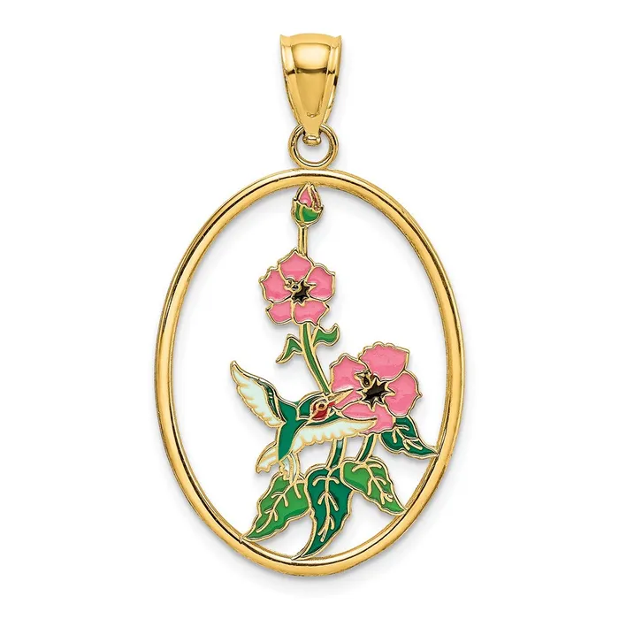 Charm Necklaces 14k Yellow Gold w Enamel Hummingbird and Flowers In Oval Frame Charm Goldia Charm Necklaces 14k Yellow Gold w Enamel Hummingbird and Flowers In Oval Frame Charm Goldia