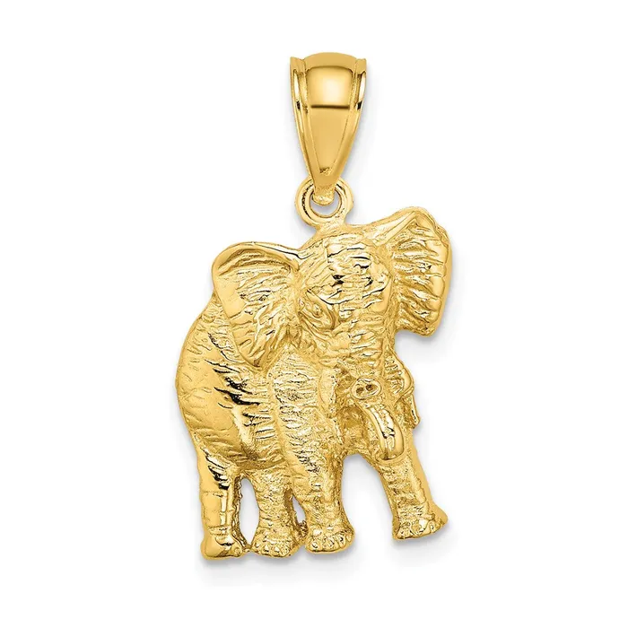 Charm Necklaces Goldia 14k Yellow Gold 2D Elephant w Raised Trunk Charm