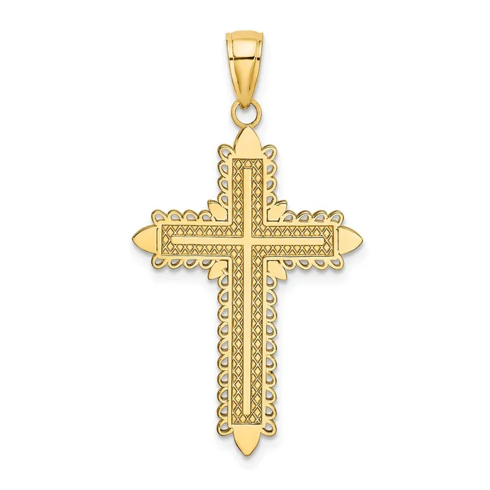 Charm Necklaces Goldia 14k Yellow Gold w Lace Border Cross Charm