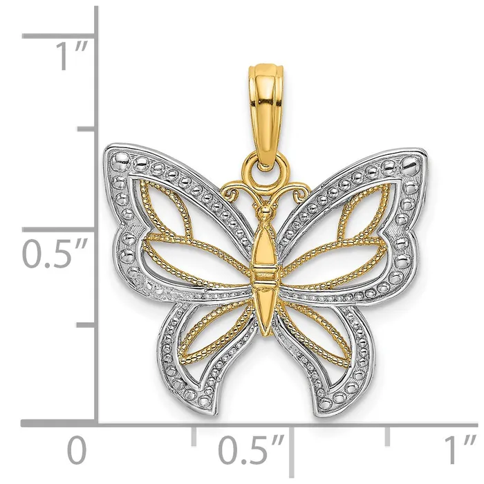 Charm Necklaces Goldia 14k Yellow Rhodium Gold wRhodium Butterfly w White Beaded Wings Charm