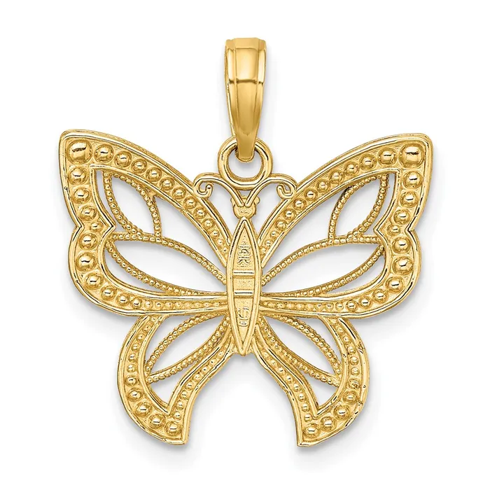 Charm Necklaces Goldia 14k Yellow Rhodium Gold wRhodium Butterfly w White Beaded Wings Charm