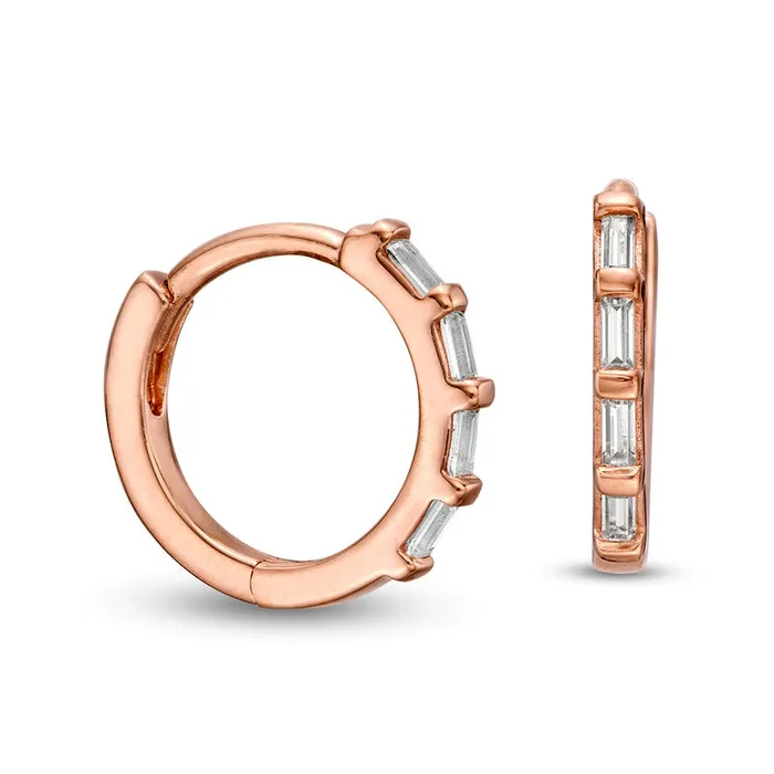 Earrings 01 CT TW Baguette Diamond Hoop Earrings in 10K Rose Gold Goldia