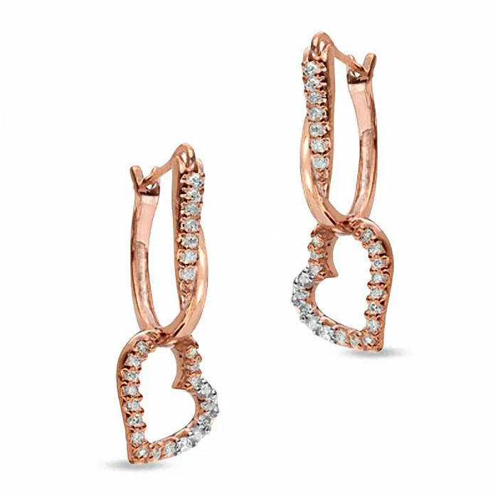 Earrings 025 CT TW Diamond Heart Hoop Earrings in 10K Rose Gold Goldia