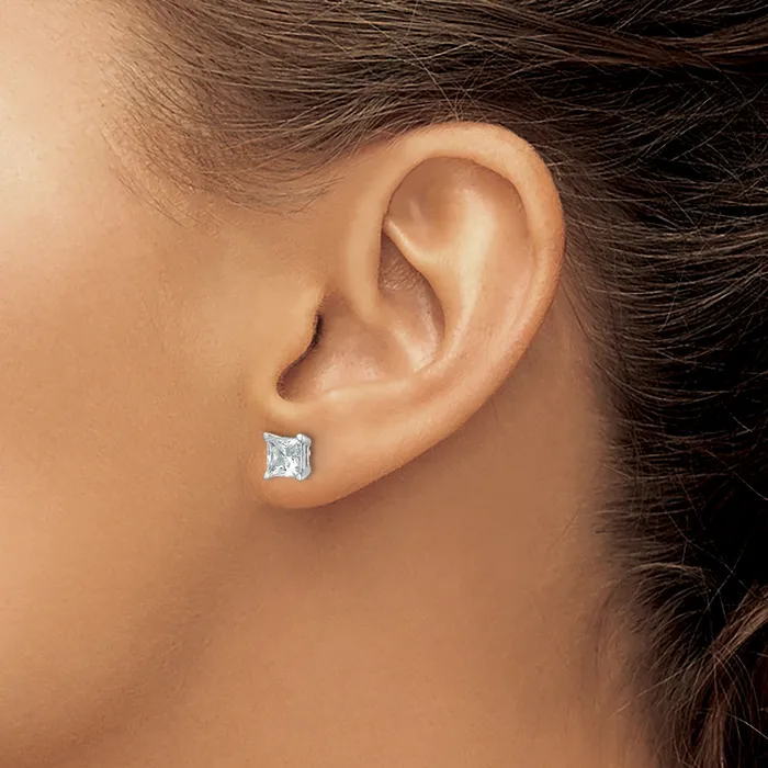 Earrings 14k White Gold 2 ctw Certified Lab Grown Diamond VSSI G Princess 4 Prong Heavy Wt Stud Earrings Goldia