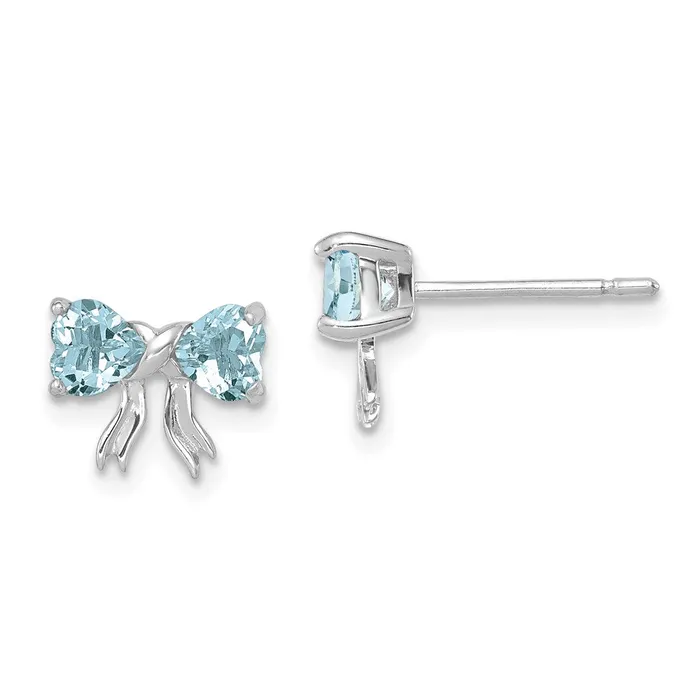 Earrings 14k White Gold Polished Aquamarine Bow Post Earrings Goldia
