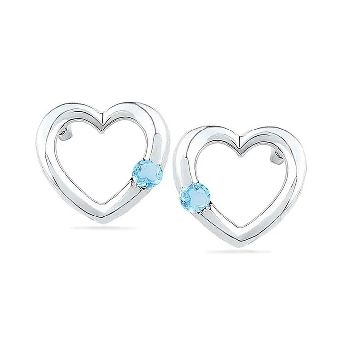 Earrings 14k White Gold Round Created Blue Topaz Heart Earrings 18 Cttw gndatlanta