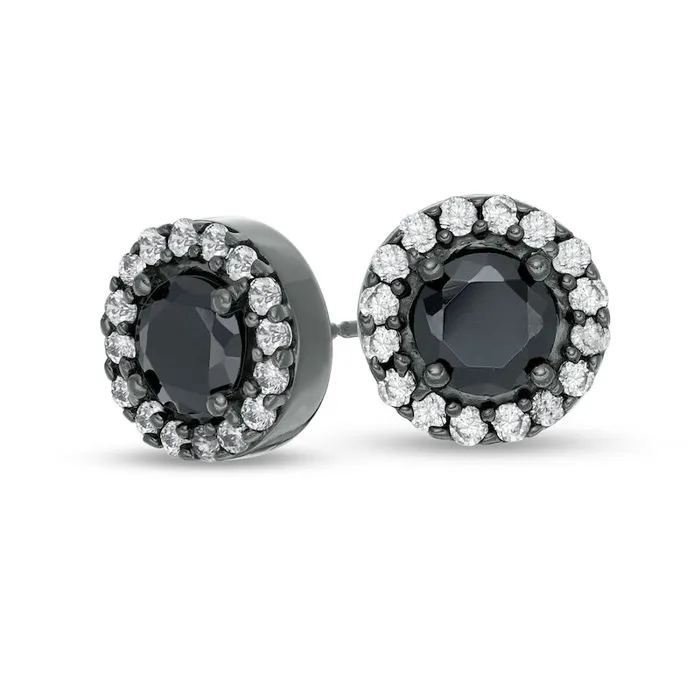 Earrings 263 CT TW Enhanced Black and White Diamond Frame Stud Earrings in 10K White Gold with Black Rhodium Goldia