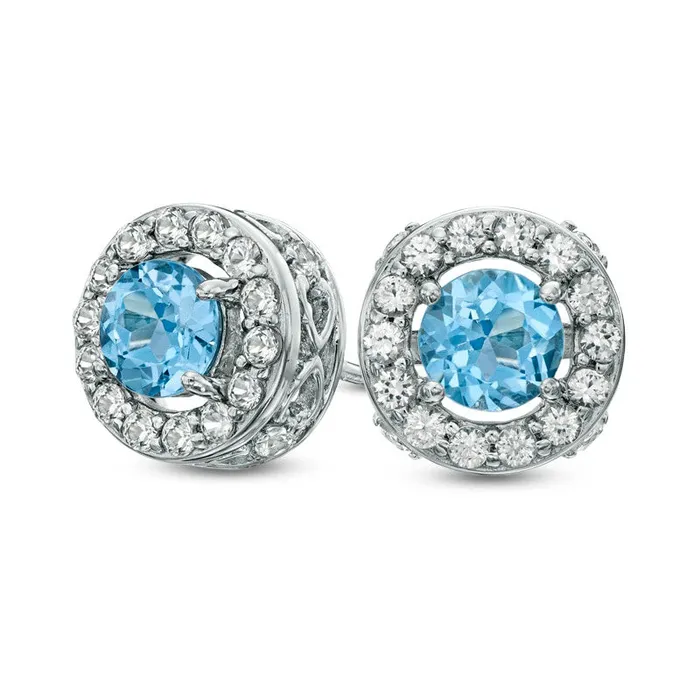 Earrings 50mm Swiss Blue Topaz and LabCreated White Sapphire Stud Earrings in Sterling Silver Goldia