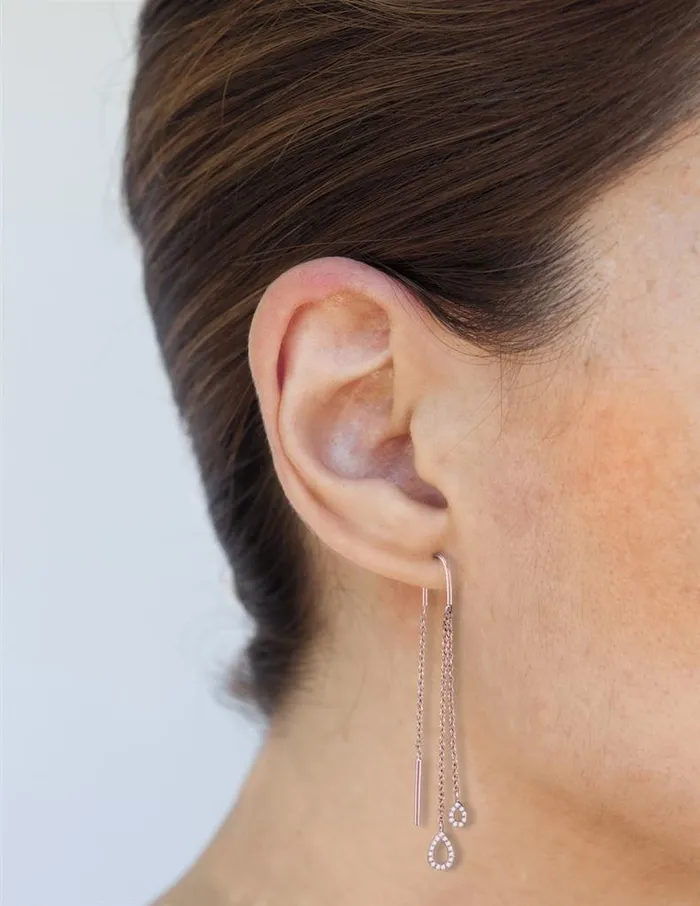 Earrings gndatlanta 10k Rose Gold Round Diamond Double Teardrop Dangle Threader Earrings 18 Cttw