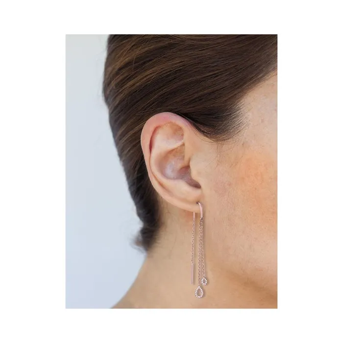Earrings gndatlanta 10k Rose Gold Round Diamond Double Teardrop Dangle Threader Earrings 18 Cttw