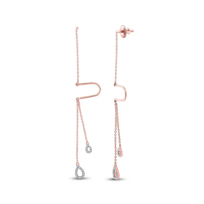 Earrings gndatlanta 10k Rose Gold Round Diamond Double Teardrop Dangle Threader Earrings 18 Cttw