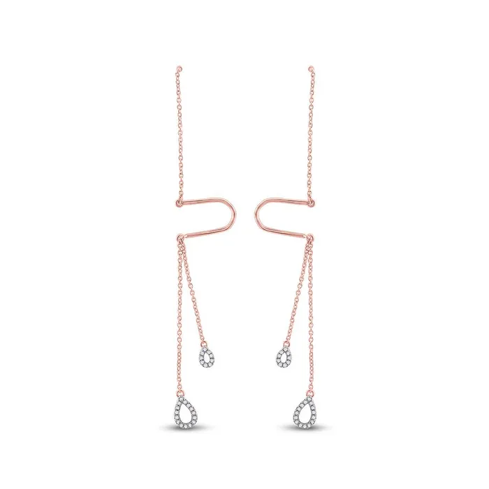 Earrings gndatlanta 10k Rose Gold Round Diamond Double Teardrop Dangle Threader Earrings 18 Cttw