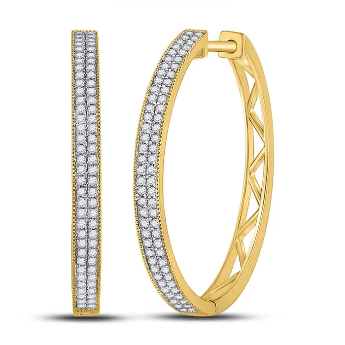 Earrings gndatlanta 10k Yellow Gold Round Diamond Hoop Earrings 12 Cttw