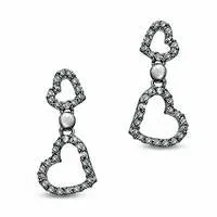 Earrings Goldia 02 CT TW Diamond Double Heart Drop Earrings in Sterling Silver