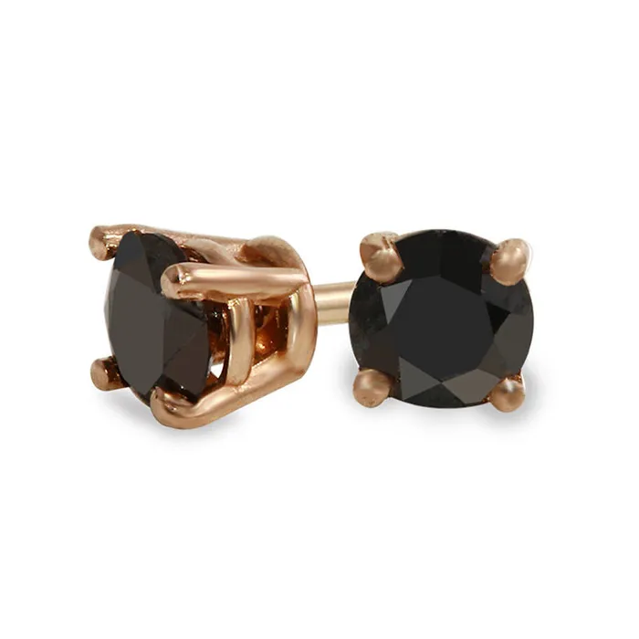 Earrings Goldia 033 CT TW Enhanced Black Diamond Solitaire Stud Earrings in 14K Rose Gold