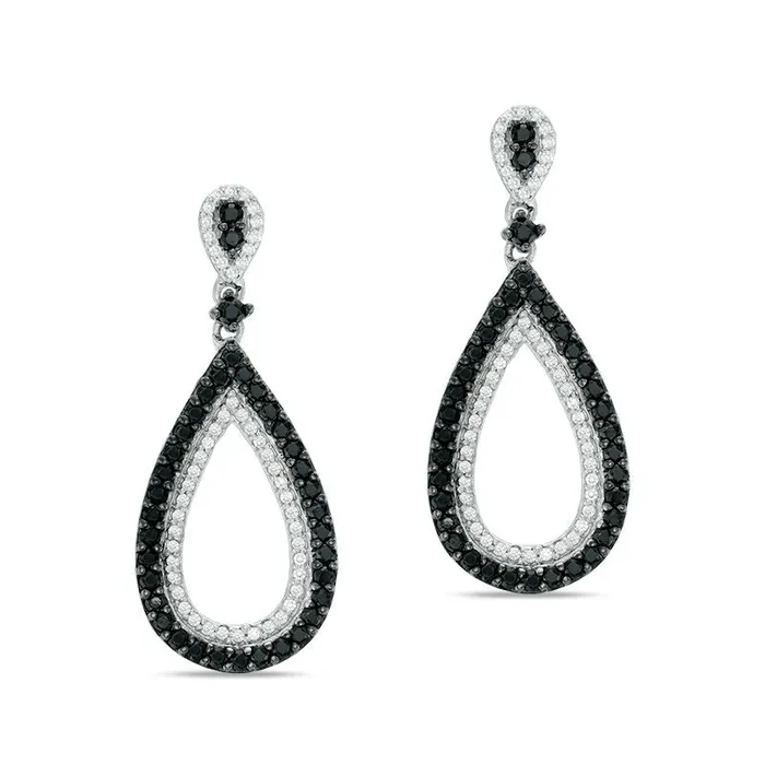 Earrings Goldia 1 CT TW Enhanced Black and White Diamond Open Teardrop Earrings in 10K White Gold Earrings Goldia 1 CT TW Enhanced Black and White Diamond Open Teardrop Earrings in 10K White Gold