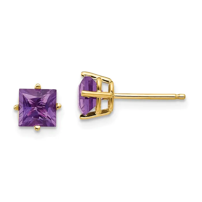 Earrings Goldia 14k Yellow Gold 5mm Princess Cut Amethyst Earrings