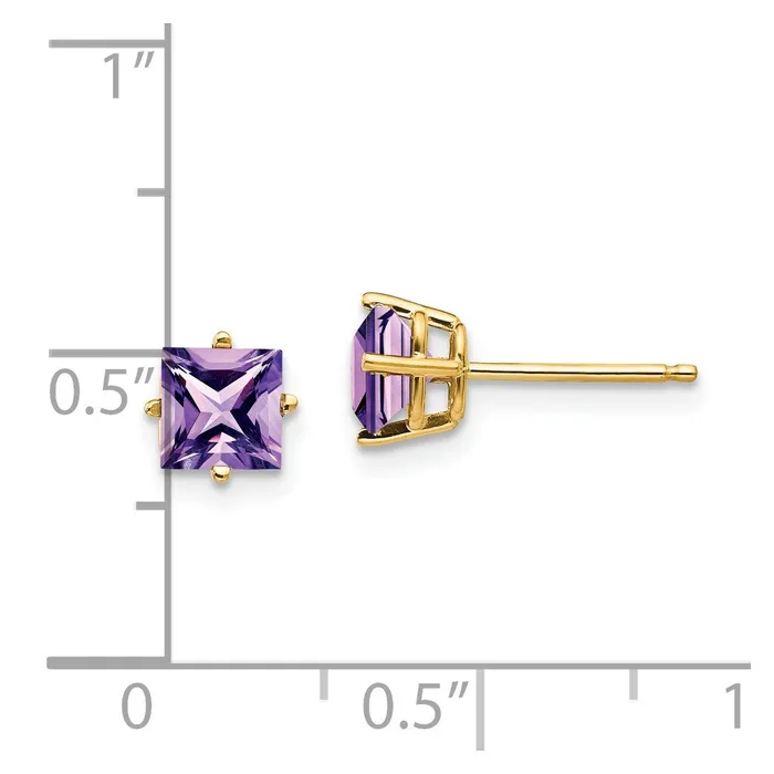 Earrings Goldia 14k Yellow Gold 5mm Princess Cut Amethyst Earrings