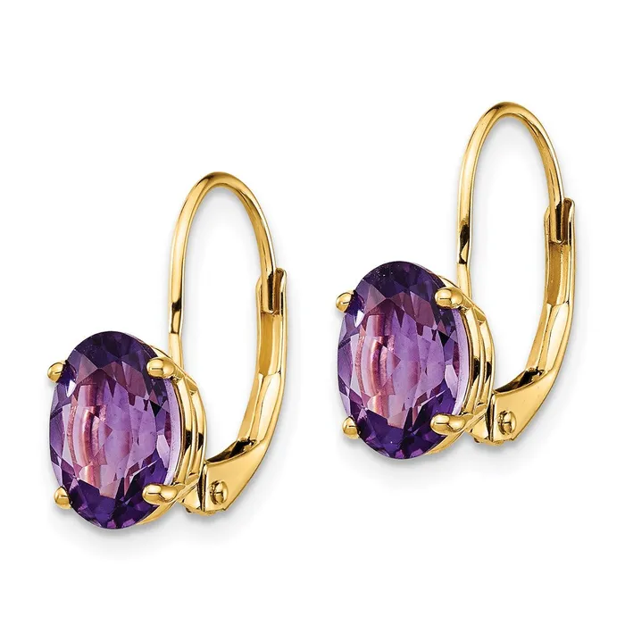 Earrings Goldia 14k Yellow Gold 8x6mm Oval Amethyst Leverback Earrings