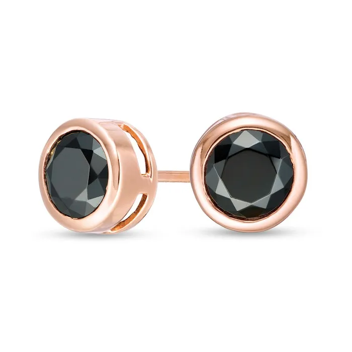 Earrings Goldia 2 CT TW Enhanced Black Diamond BezelSet Solitaire Stud Earrings in 10K Rose Gold Earrings Goldia 2 CT TW Enhanced Black Diamond BezelSet Solitaire Stud Earrings in 10K Rose Gold