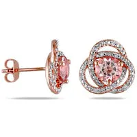 Earrings Goldia 60mm Morganite and 01 CT TW Diamond Swirl Stud Earrings in Rose Rhodium Sterling Silver Earrings Goldia 60mm Morganite and 01 CT TW Diamond Swirl Stud Earrings in Rose Rhodium Sterling Silver