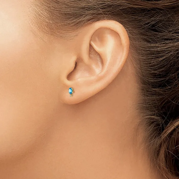 Earrings goldiaca 14k Diamond and Blue Topaz Birthstone Earrings
