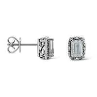 Earrings Goldia EmeraldCut White Topaz and Diamond Accent Frame Stud Earrings in Sterling Silver