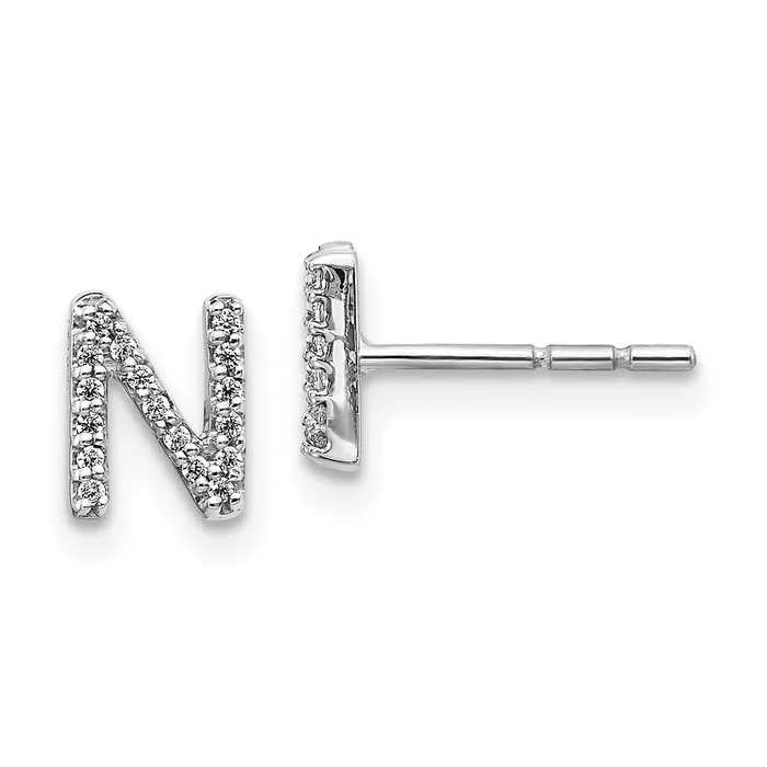 Earrings Goldia Solid 14k White Gold Simulated CZ Initial N Earrings