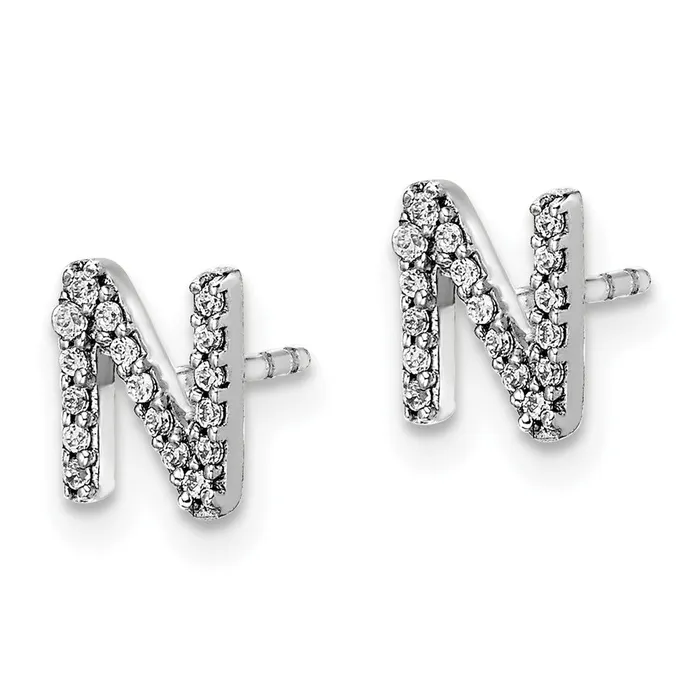 Earrings Goldia Solid 14k White Gold Simulated CZ Initial N Earrings Earrings Goldia Solid 14k White Gold Simulated CZ Initial N Earrings