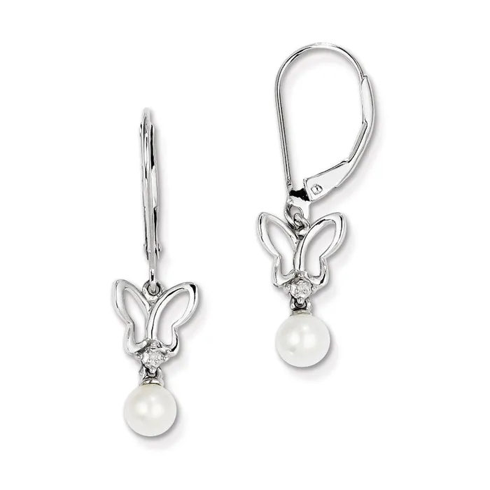 Earrings Goldia Sterling Silver FW Cultured Pearl Diamond Earrings