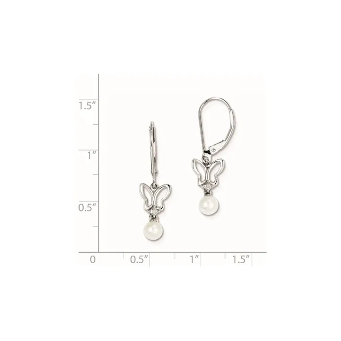 Earrings Goldia Sterling Silver FW Cultured Pearl Diamond Earrings