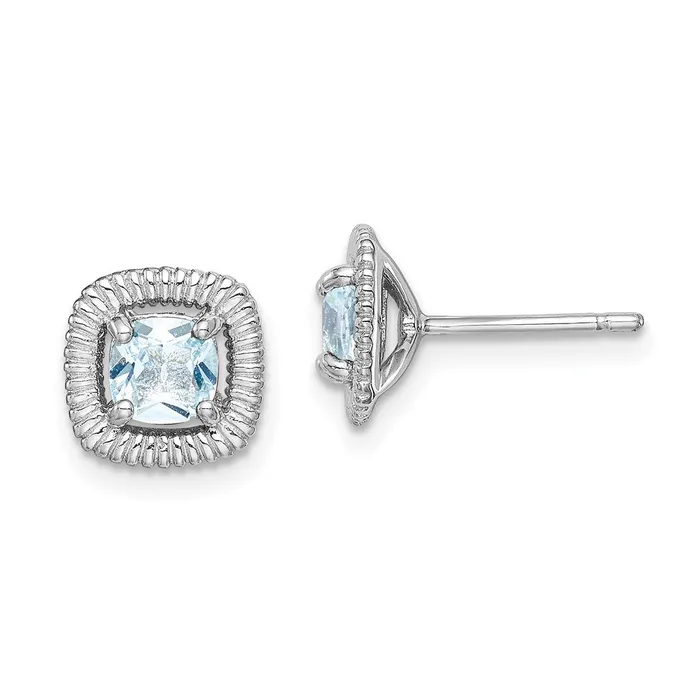 Earrings Goldia Sterling Silver Rhodplat Aquamarine Square Post Earrings