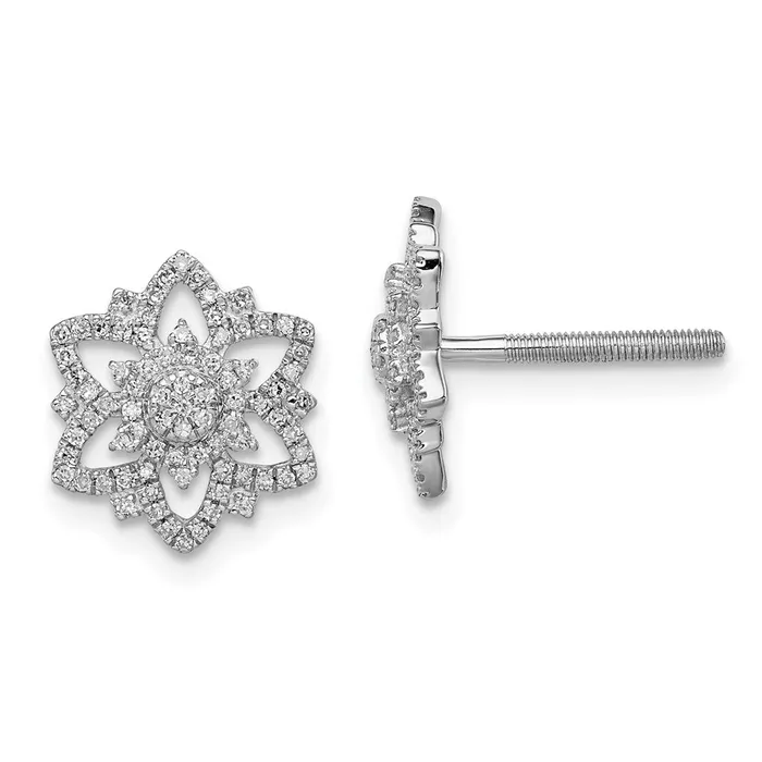 Earrings Goldia Sterling Silver Rhodium Diamond Flower Screwback Post Earrings