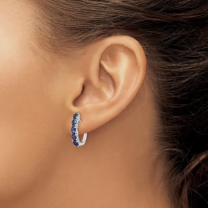 Earrings Goldia Sterling Silver Rhodiumplated Polished Sapphire Hinged Hoop Earrings