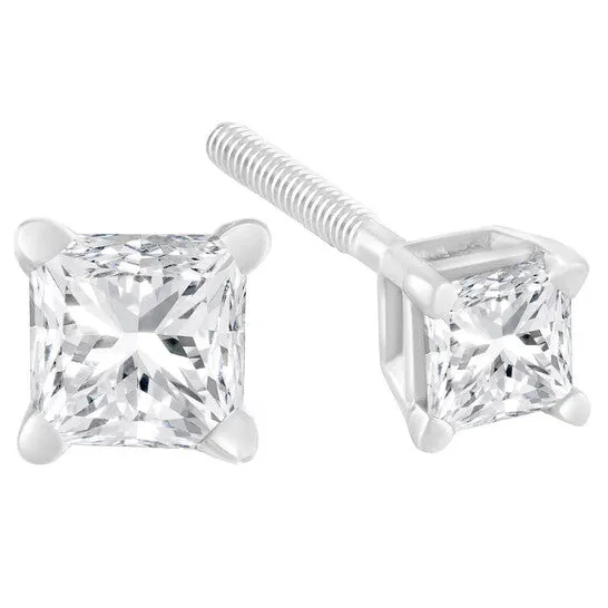 Earrings JMS always Original AGS Certified 18K White Gold 10 Cttw 4Prong Set PrincessCut Solitaire Diamond Screw Back Stud Earrings EF Color SI2I1 Clarity