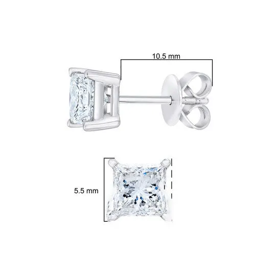 Earrings JMS always Original AGS Certified 18K White Gold 10 Cttw 4Prong Set PrincessCut Solitaire Diamond Screw Back Stud Earrings EF Color SI2I1 Clarity
