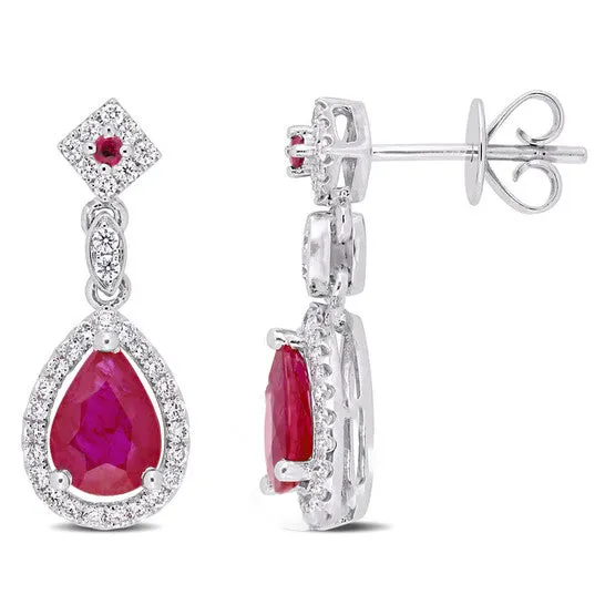 Earrings JMS always Original AMOUR Ruby and 13 CT TW Diamond Drop Earrings In 14K White Gold