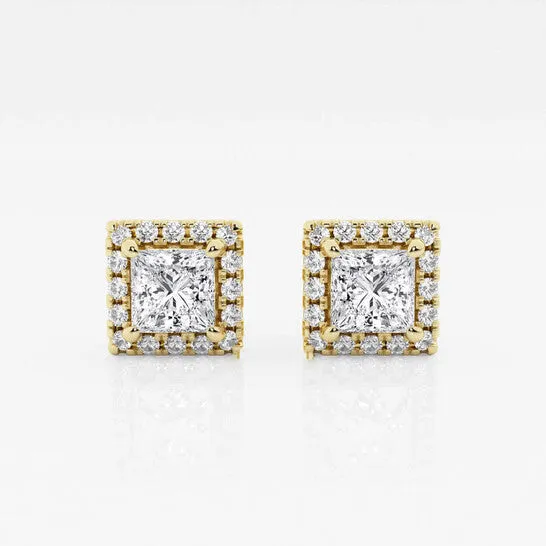 Earrings JMS always Original Brilliant Diamond 14KT Yellow Gold 1 78 cttw PrincessCut Lab Grown Diamond Halo Stud Earrings for Women GVSSI GSI