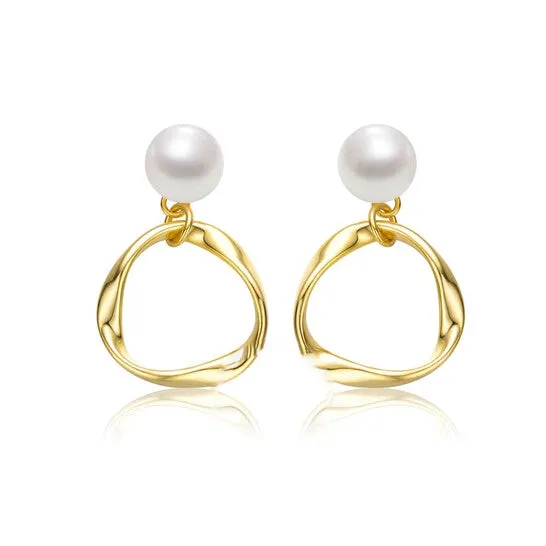 Earrings JMS always Original Megan Walford Sterling Silver 14k Yellow Gold Plated with White Pearl Twisted Eternity Circle Halo Double Drop Dangle Earrings Earrings JMS always Original Megan Walford Sterling Silver 14k Yellow Gold Plated with White Pearl Twisted Eternity Circle Halo Double Drop Dangle Earrings