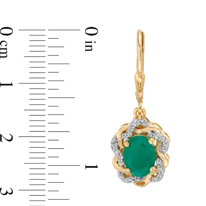 Earrings Oval Emerald and White Topaz Twist Frame Drop Earrings in Sterling Silver with 14K Gold Plate Goldia Earrings Oval Emerald and White Topaz Twist Frame Drop Earrings in Sterling Silver with 14K Gold Plate Goldia