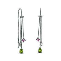 Earrings PearShaped Peridot and LabCreated Pink and White Sapphire Threader Earrings in Sterling Silver Goldia