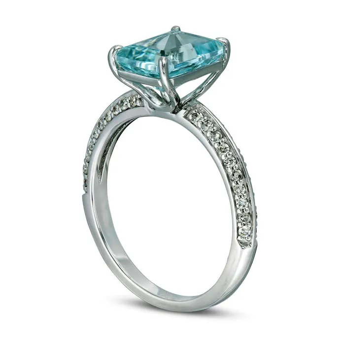 EmeraldCut Aquamarine and 025 CT TW Natural Diamond Ring in Solid 14K White Gold Size 7 Goldia Rings EmeraldCut Aquamarine and 025 CT TW Natural Diamond Ring in Solid 14K White Gold Size 7 Goldia Rings