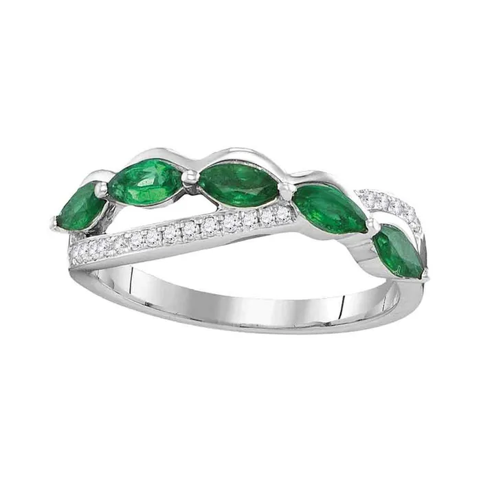 gndatlanta 14k White Gold Marquise Emerald Diamond Band Ring 34 Cttw Rings gndatlanta 14k White Gold Marquise Emerald Diamond Band Ring 34 Cttw Rings