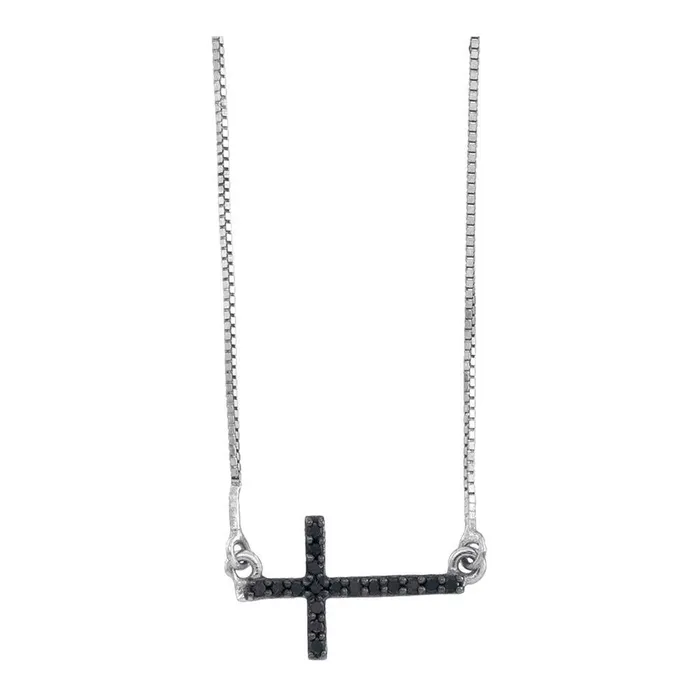 gndatlanta 14k White Gold Round Black Diamond Horizontal Cross Necklace 110 Cttw Necklaces gndatlanta 14k White Gold Round Black Diamond Horizontal Cross Necklace 110 Cttw Necklaces